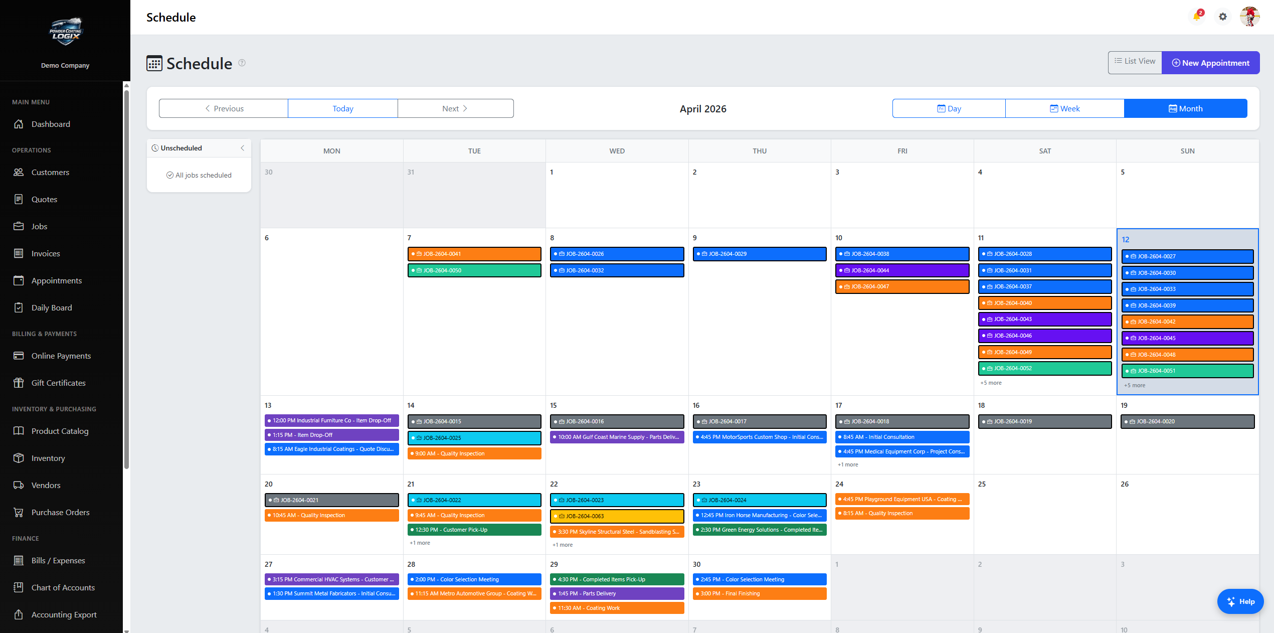 Oven scheduling screen