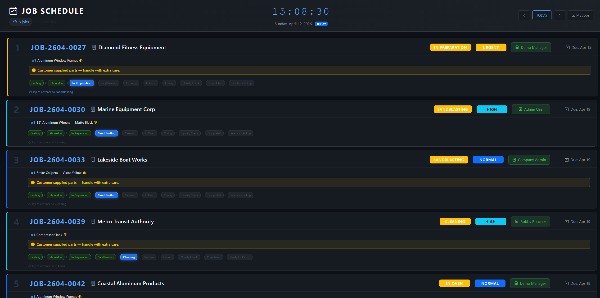 Visual job board screen